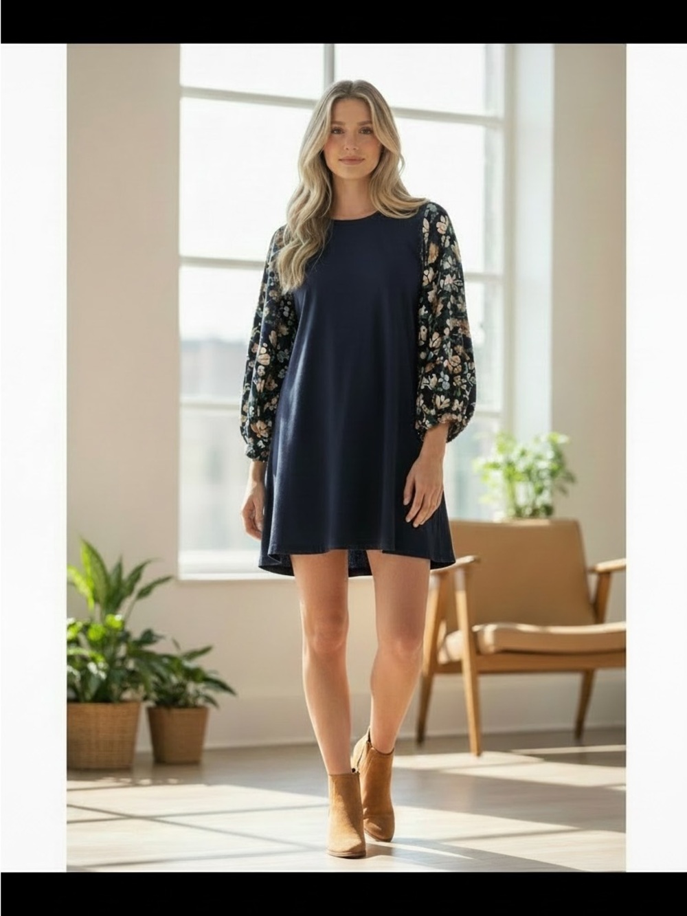 GiGio USA Navy Floral Sleeve Swing Dress Size Small | Boho Babydoll